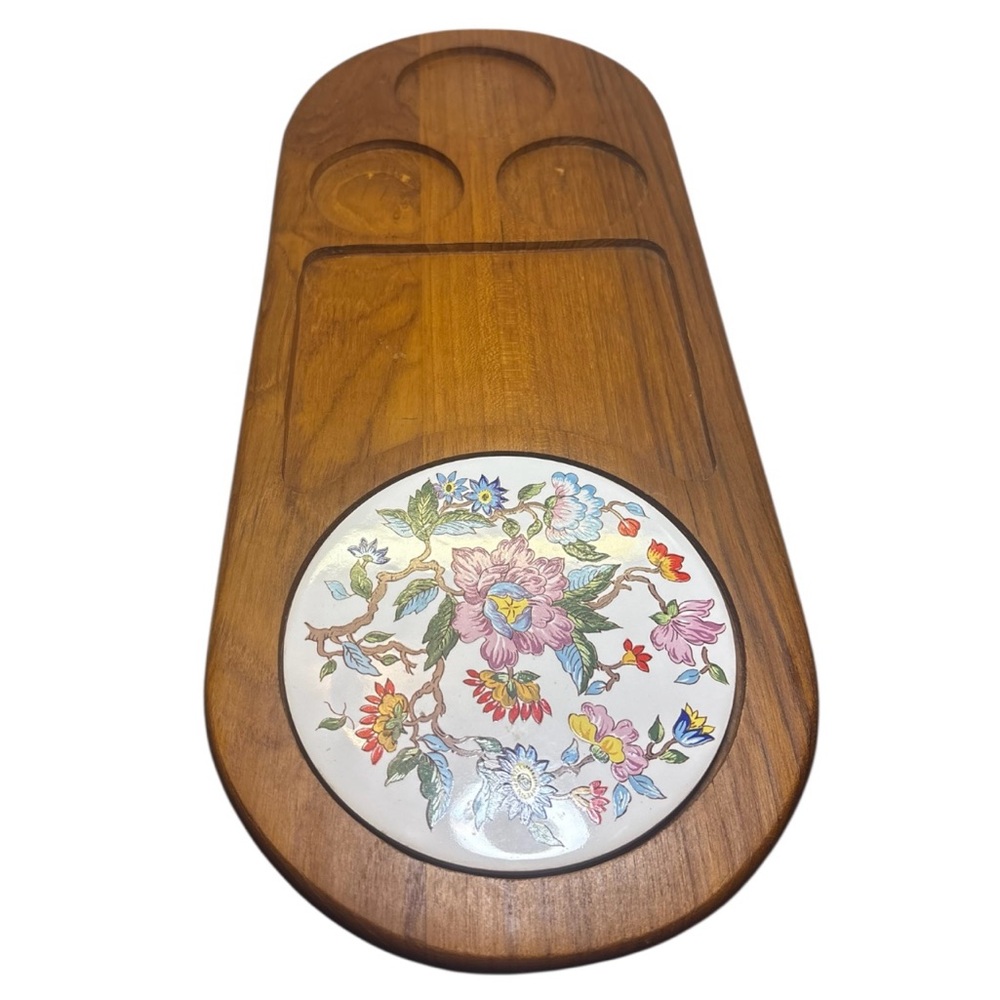 Floral Wooden Serving Board Teakwood Dolphin Tray Charcuterie Cheese